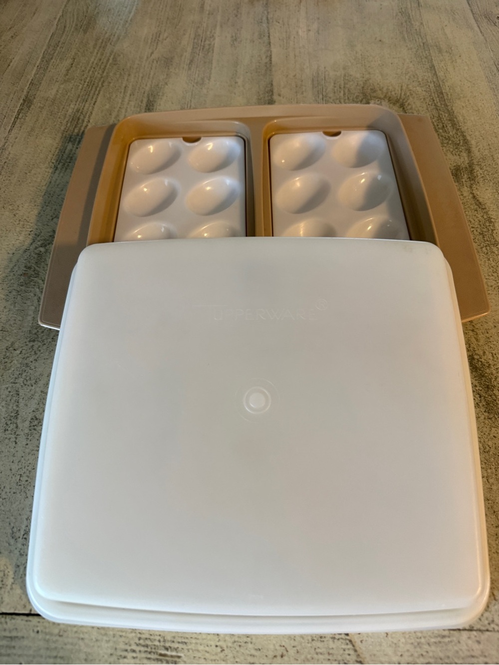 TupperwareTan Egg Carrier with 2 Inner Trays and Cover